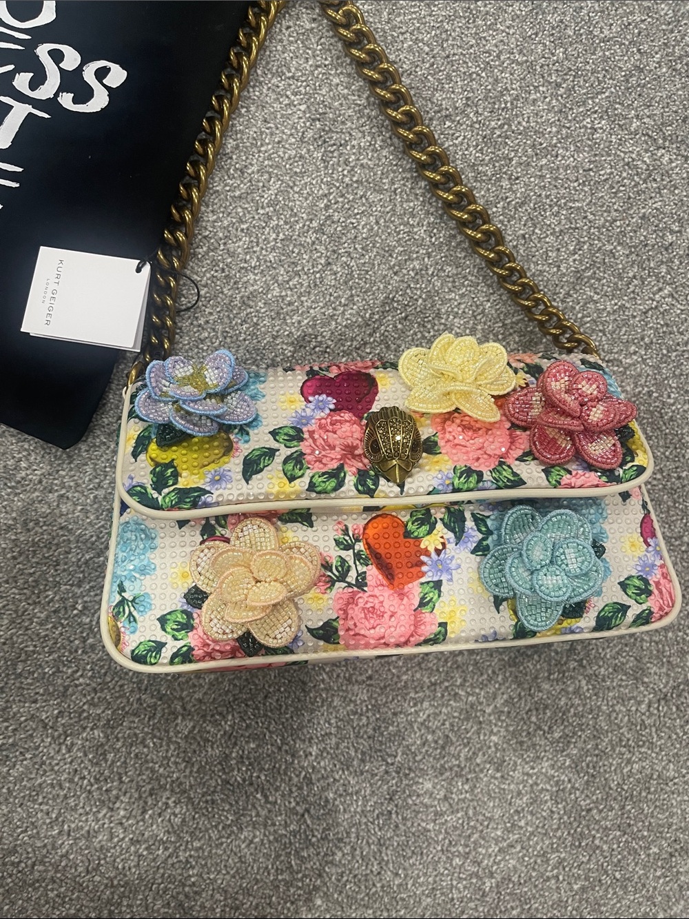 Kurt Geiger Floral Appliqué Chain Shoulder Bag - Multicolor beautiful /flowers